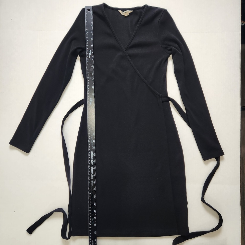 Boden Black Ribbed Knit Long Sleeve Wrap Dress D0777 Cotton Tencel Modal US 4R - Picture 7 of 10